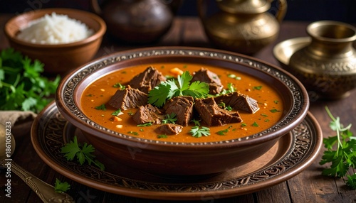 Delicious and Flavorful Beef Stew with Fresh Herbs and Vegetables, Close Up.