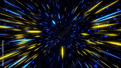 Seamless Loop Abstract Internet of Things motion background with vibrant yellow and blue streaks on a dark background, suitable for tech-related projects with a futuristic feel and dynamic