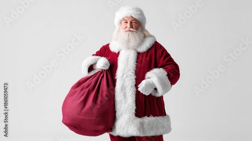 Santa Claus holding a sack of gifts, ready for Christmas delivery