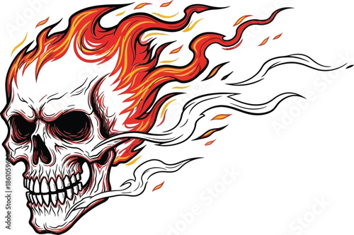 Fiery skull illustration with flames
