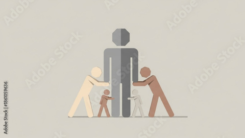 Family unity and support concept with diverse figures holding together a central figure