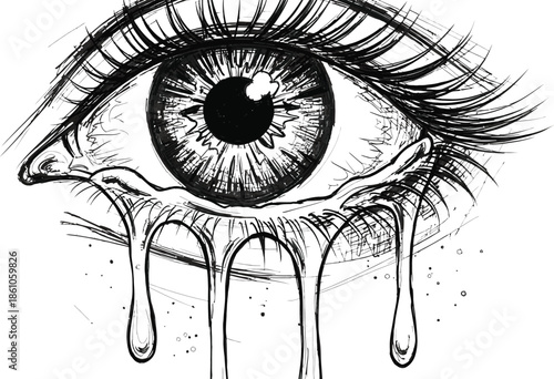 Crying eye with tears falling down the face