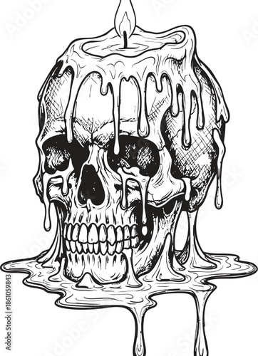 Melting skull candle with wax dripping down