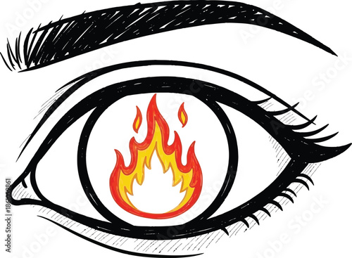 Eye with flames inside the pupil