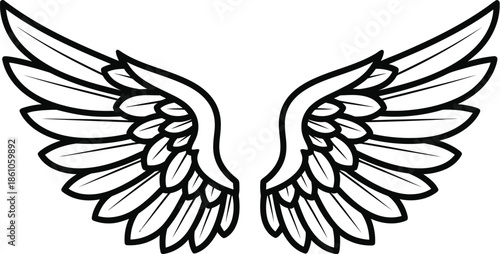 Simple black and white illustration of angel wings