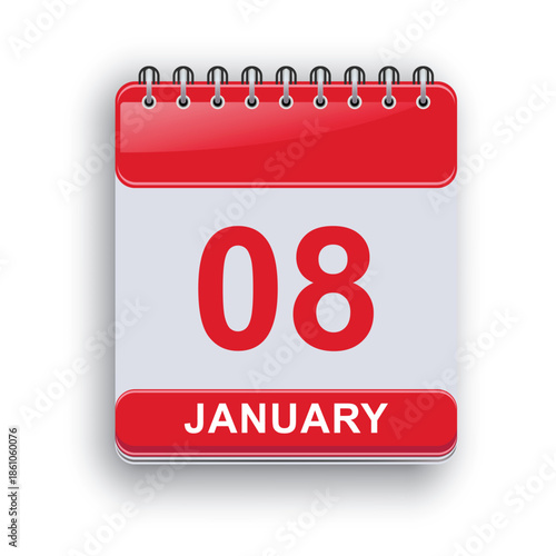 January 08 Calendar Daily Page White Background