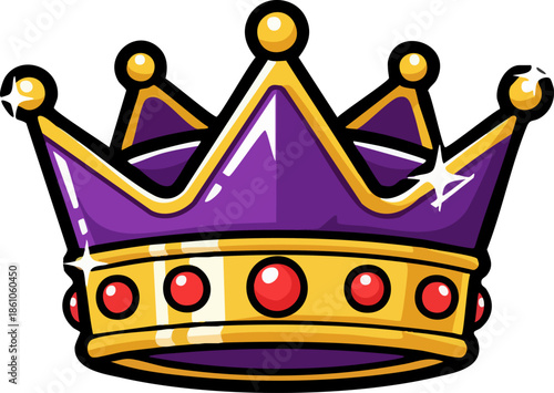 Majestic Gold and Purple Cartoon King Crown Icon of Royalty