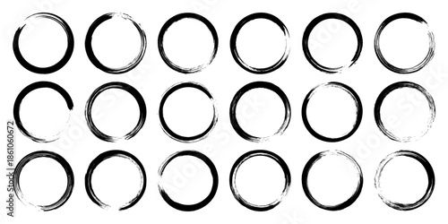 Grunge circles, brush strokes, lines, ink smudges, hand-drawn scribble shapes. Handmade sketchy marks, acrylic stains, charcoal streaks. Paint textures, dry brush effect. Vector illustration