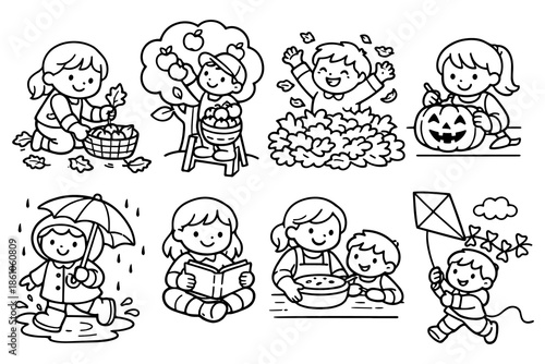 Adorable autumn activities for kids in cute cartoon style