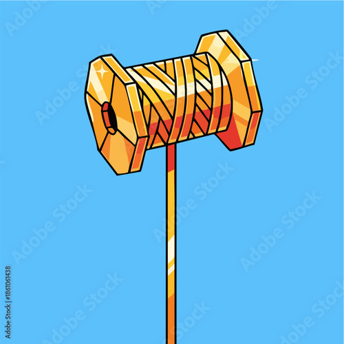 Stylized Cartoon Hammer Tool Isolated on Blue Background
