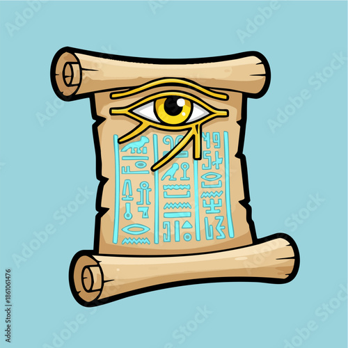 Ancient Egyptian Scroll Illustration with Eye of Horus Symbol