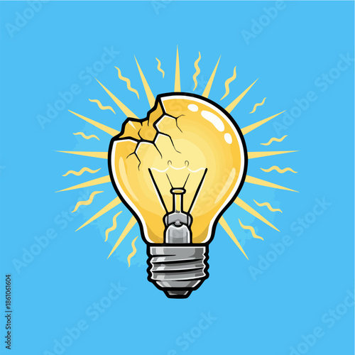 Broken Glowing Light Bulb Failure Concept Illustration