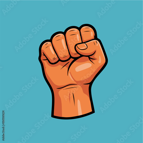 Raised Clenched Fist Vector Illustration on Blue Background