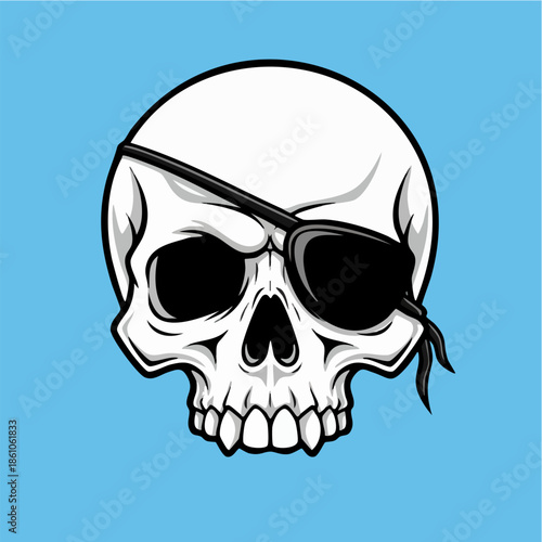 Vintage Pirate Skull Wearing Eyepatch Vector Illustration