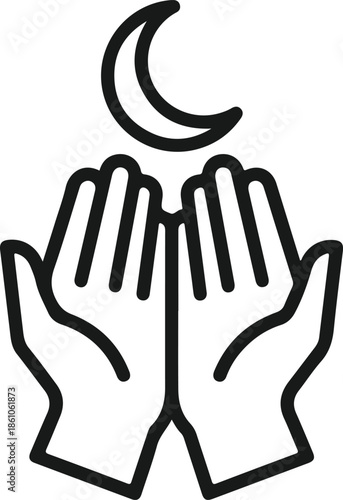Praying hands reaching towards a crescent moon a symbol of faith and devotion