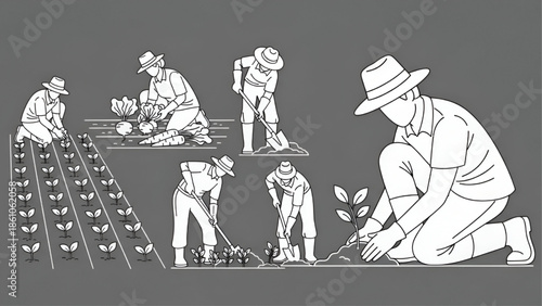 Farmer Planting Seedlings in Greenhouse during Spring Season