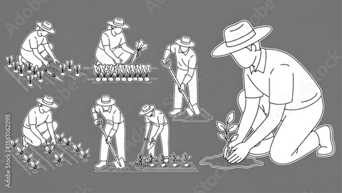 Minimal CAD Farmer Vector – Gardening and Planting for Floor Plans and Site Layouts