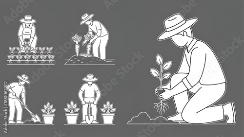 Gardening CAD People Vector – Farmer in Pot Planting for Architecture and Site Plans