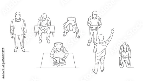 Line Art Illustration of People Working Out and Exercising in Various Poses