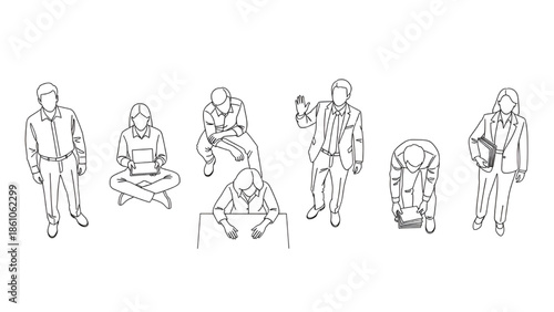 People in Various Activities Isolated on White Background