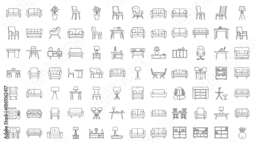 Furniture Icons Set Isolated on White Background