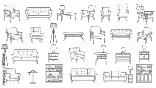 Furniture Icons Set Isolated on White Background