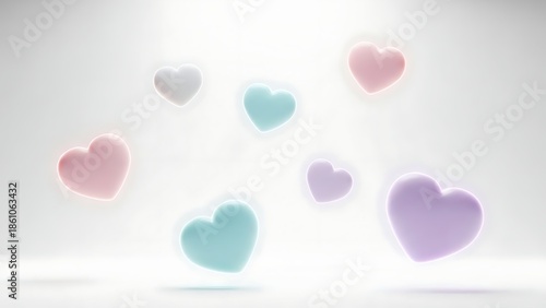 Pastel colored hearts floating in air