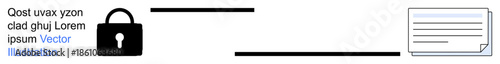 Cybersecurity, data protection, secure access, privacy management, sensitive information, online safety. A lock next to a document. Cybersecurity and data protection visually