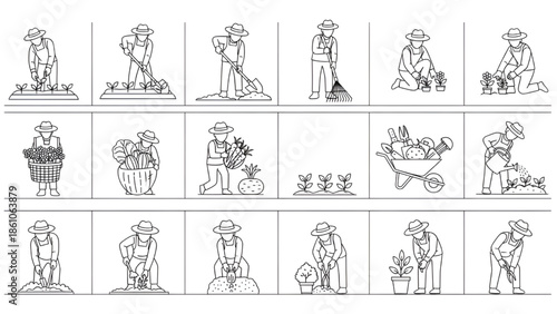 CAD Farmer Planting Seedlings Vector – Gardening and Horticulture Activities for Architecture and Landscape Design