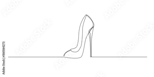 Hand drawn line illustration of women’s high heel shoes, drawn in a continuous single line style for fashion, elegance, and feminine style concepts.
