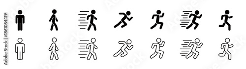 A unified pictogram of the human body(walking, hurrying, stopping, starting dash, running, final sprint, running)