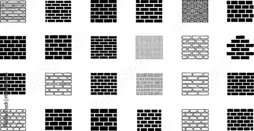 Simple brick wall icons collection in different design styles
