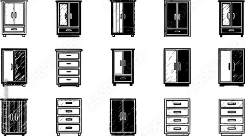 Set of wardrobe drawer designs in various artistic styles
