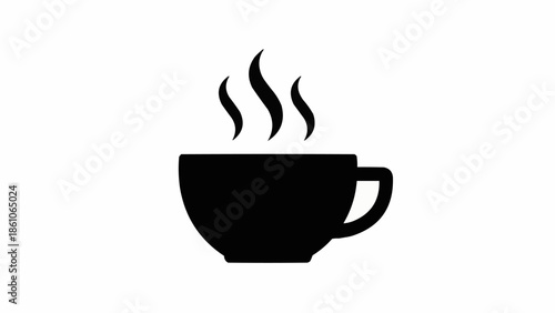 Black silhouette of a steaming cup of coffee or tea.