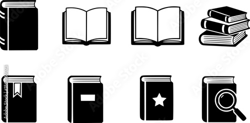 Set of six minimalist book icons in various styles
