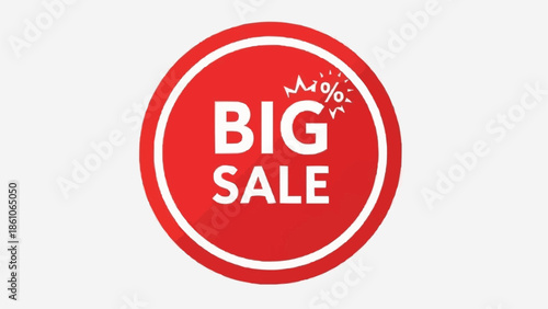 Big Sale Red Circle Badge with Percentage Symbol.