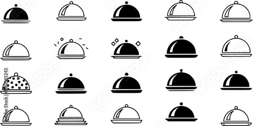 Variety of food cloche icons in different artistic styles
