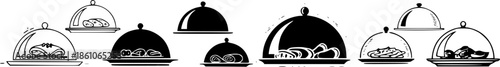 Variety of food cloche icons in different artistic styles
