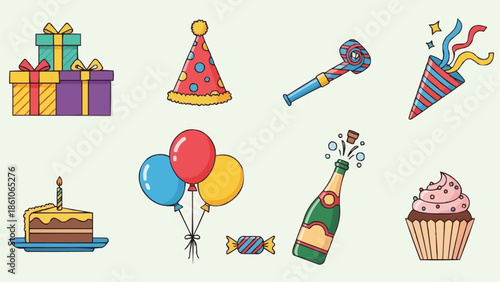 Birthday Party Celebration Elements Collection Flat Design.