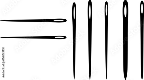 Set of six black needle silhouettes in minimalist style
