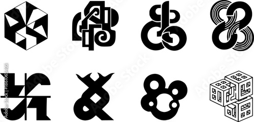 Abstract geometric pattern with microchip elements in linear style
