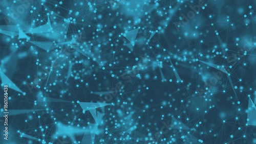 Moving Forward Through Abstract Blue Plexus Network. Immersive Cyber Technology and Deep Space Travel Concept.