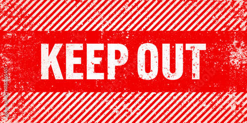 Warning sign with red and white diagonal lines. Attention, danger or caution symbol. Construction site signage, road safety notice, hazard banner, security alert shield. Vector illustration