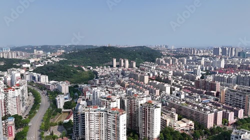 Aerial View of Quanzhou Urban Landscape with Green Hills, Fujian
