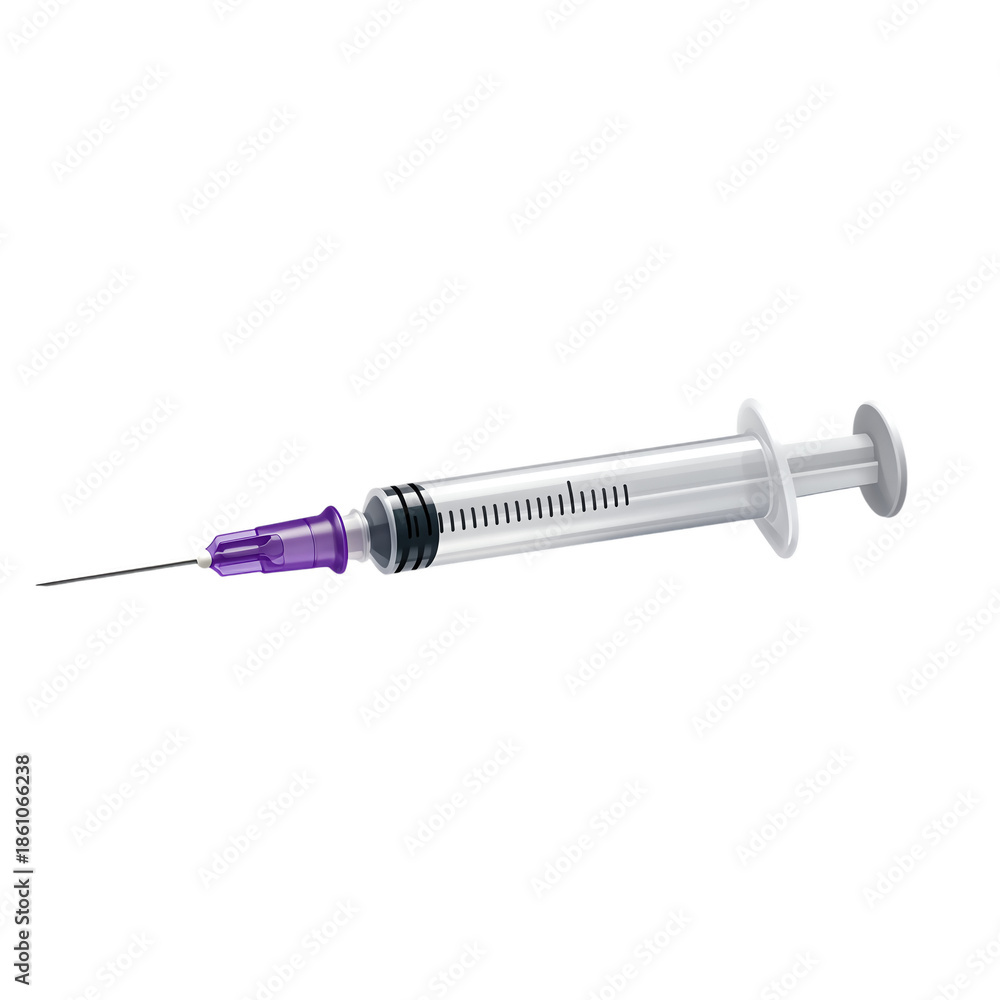 Fototapeta premium Disposable syringe with purple needle cap