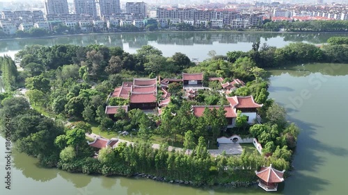 Aerial Photo of Traditional Temple Island in Quanzhou, Fujian, China