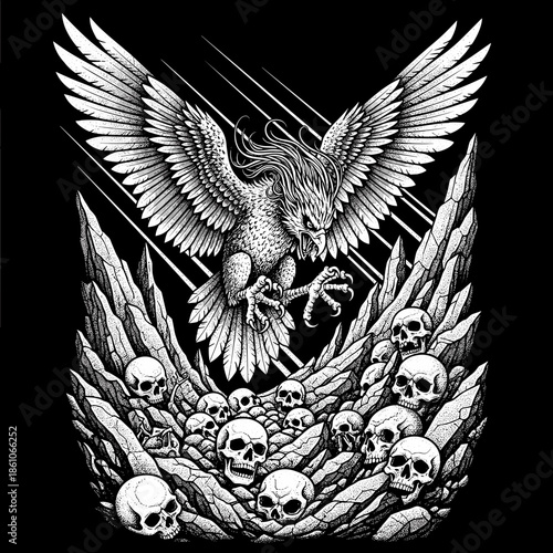 Majestic Eagle Descending Upon a Pile of Skulls.