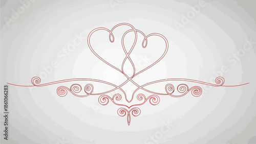 Elegant Pink Vector Ornament Intertwined Hearts and Delicate Scrollwork, Perfect for Romantic Wedding Invitations, Anniversary Cards, and Love Designs