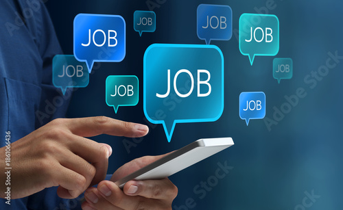 Obraz na plátně Searching for jobs using a smartphone