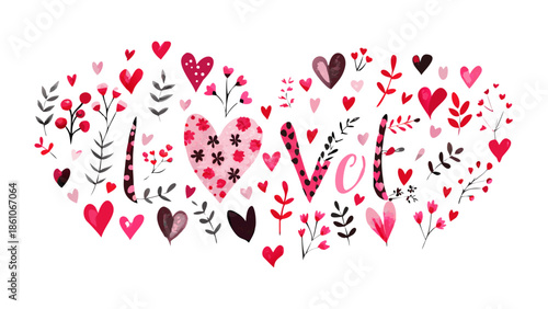 Beautiful heart shaped love illustration with floral elements